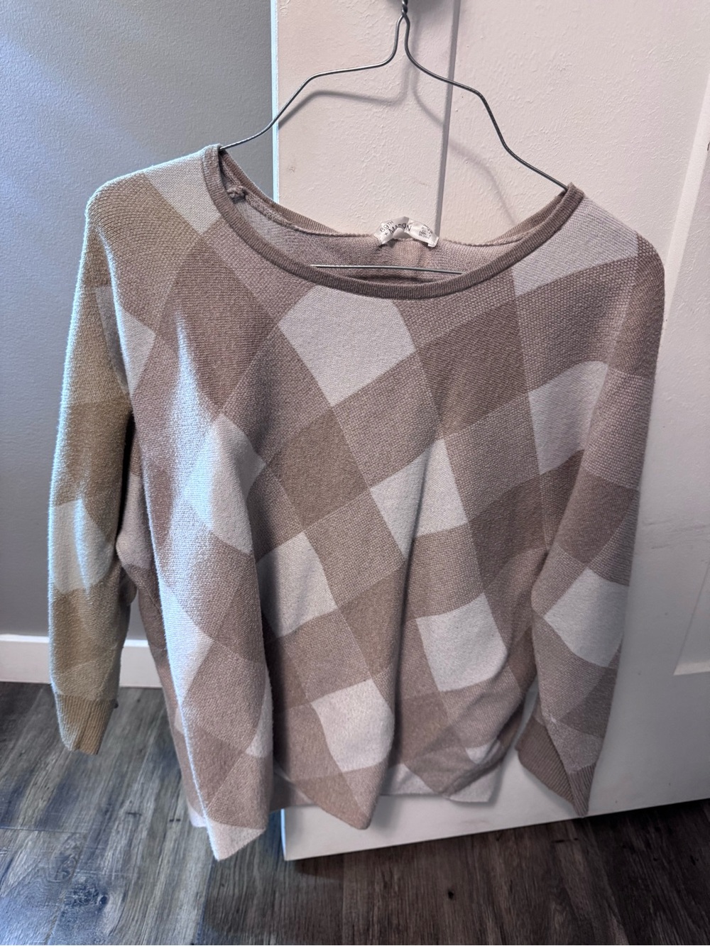 Classic Taupe & Cream Plaid Women's Sweater